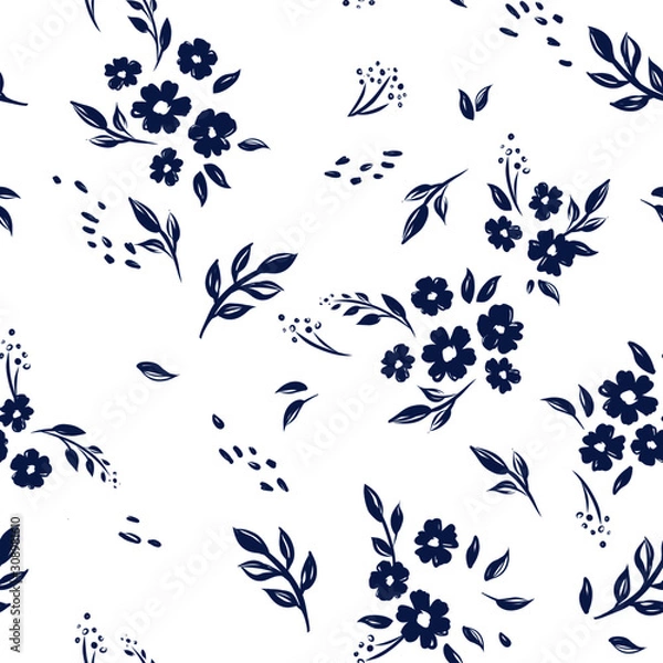 Obraz Seamless cute floral vector pattern background. Flower pattern on white background