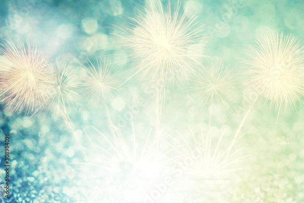 Fototapeta Fireworks night light abstract background for Christmas and New Year season. Beautiful fireworks for holiday celebration.