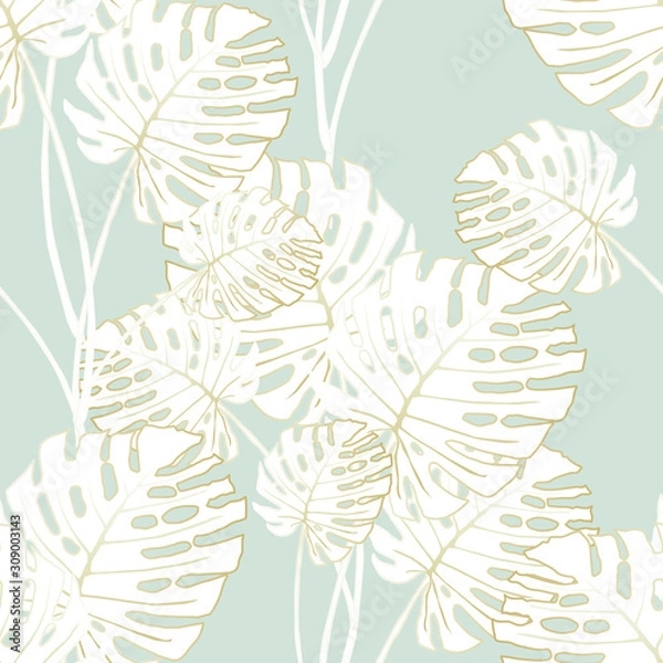 Fototapeta Seamless tropical pattern with monstera leaves. Graphic vector background.