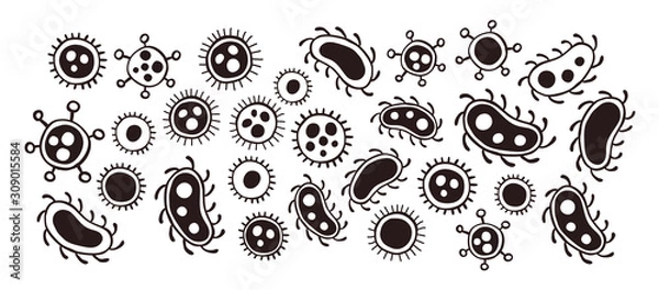 Obraz bacteria virus doodle vector set, minimalism