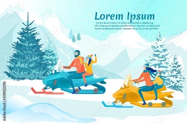 Obraz Snowmobile Riders Having Fun in Winter Forest