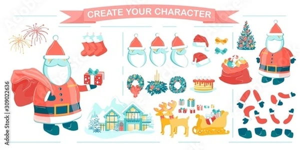 Fototapeta Christmas Animation Set with Santa Toy Character.