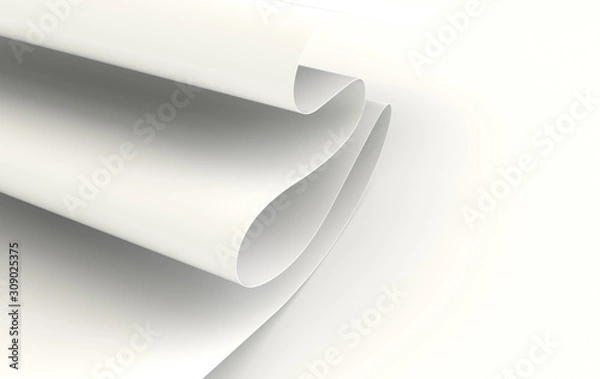 Fototapeta Modern paper art abstract background, 3d render paper waves. Realistic trendy craft style. Origami design template. White colored wavy folds