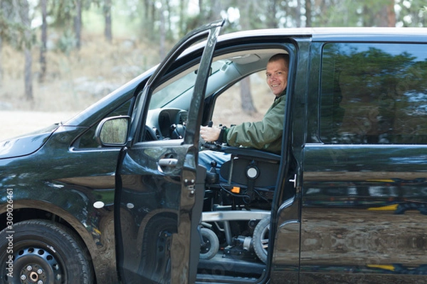 Obraz Disabled man drive a car