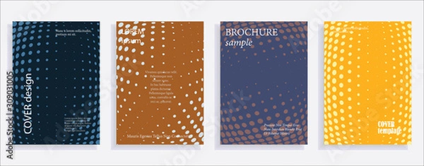 Fototapeta Minimalistic cover design templates. Set of layouts for covers, books, albums, notebooks, reports, magazines. Line dot halftone gradient effect, flat modern abstract design. Geometric mock-up texture