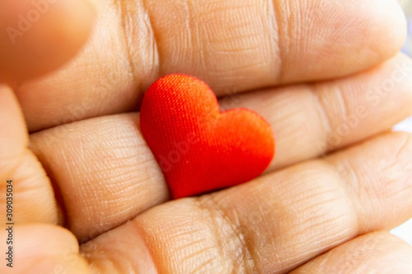 Obraz Closeup of red heart in the palm of female hand