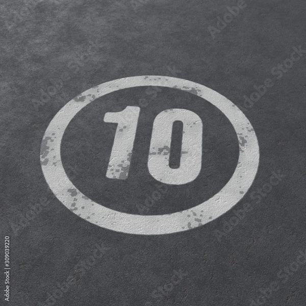 Obraz 10 speed limit. Sign painted on asphalt. 3d illustration