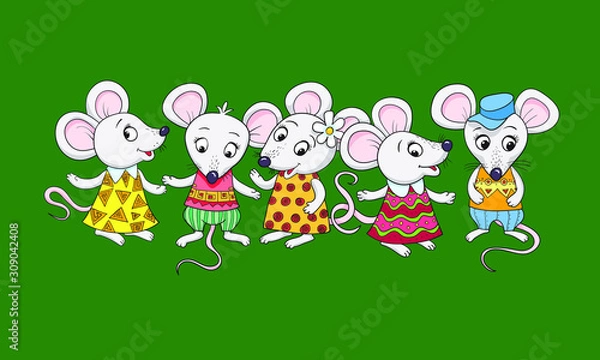 Obraz Happy Chinese new year design. 2020 Rat zodiac. Cute mouse cartoon collection. Vector illustration and banner concept in flat style