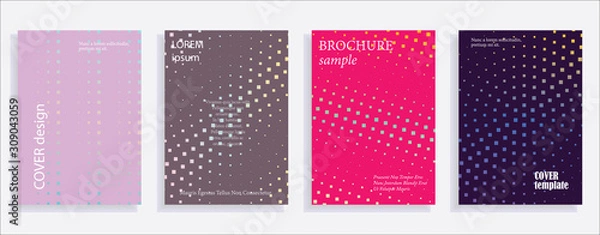 Fototapeta Minimalistic cover design templates. Set layouts of books covers, albums, notebooks, reports, magazines. Square, dot halftone gradient effect, flat modern abstract design geometric mock-up texture