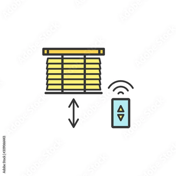 Fototapeta Motorized blinds with with remote controller thin line icons