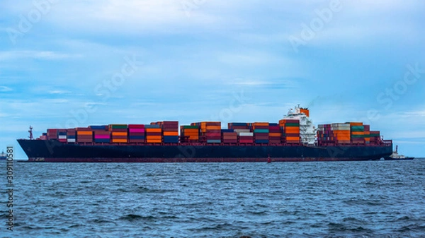 Fototapeta Container cargo ship, import export business logistic and transportation of International.