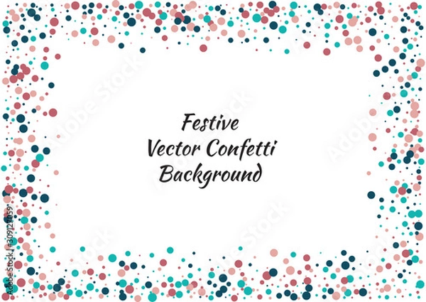 Fototapeta Festive color round confetti background. Abstract frame confetti texture for holiday, postcard, poster, website, carnivals, birthday and children's parties. Cover confetti mock-up. Wedding card layout
