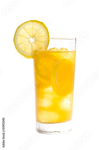 Fototapeta Chilled lemon ice tea over white