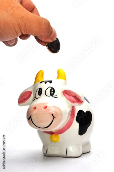 Obraz Cow coin box on white background