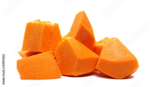 Fototapeta Raw, cleaned out muscat squash slices isolated on white background