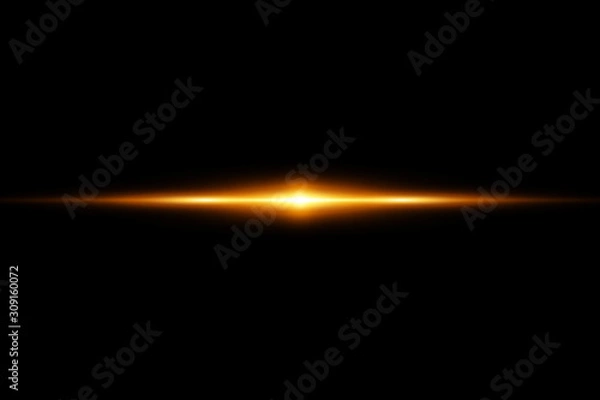 Fototapeta Abstract golden lights lines on black background vector illustration. A bright flash of light on the line