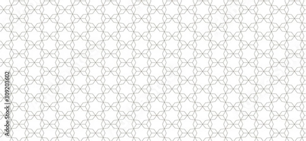 Obraz Thin lines seamless pattern. Jewish traditional design. Abstract black and white vector background with David's star elements.