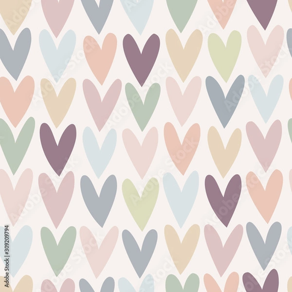 Fototapeta Vector seamless pattern with colorful hearts. Creative scandinavian childish background for Valentine's Day