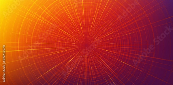Obraz Pomarańczowy ruch prędkości hiperprzestrzeni na niebieskim tle, wypaczenia i rozszerzenie ruchu koncepcja, ilustracji wektorowych.