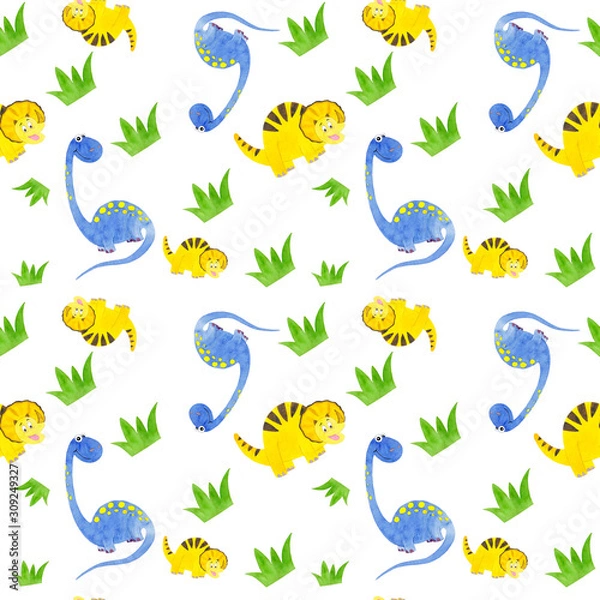 Obraz Dinosaur Seamless pattern Dino Kids illustration Children pattern Childish background