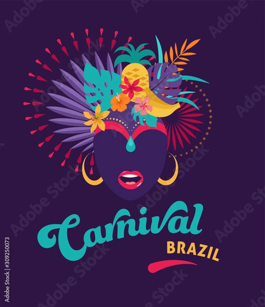 Fototapeta Brazilian Carnival, music festival, masquerade flyer template