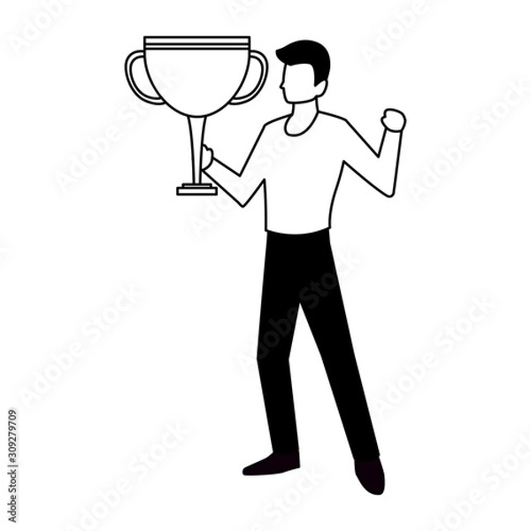 Fototapeta man with trophy gold in white background
