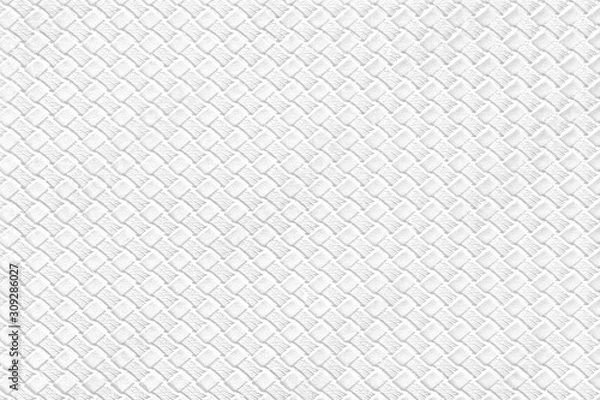 Fototapeta White leather background with imitation weave texture. Glossy dermantine, artificial leather structure. Fake woven leather wicker textured surface.