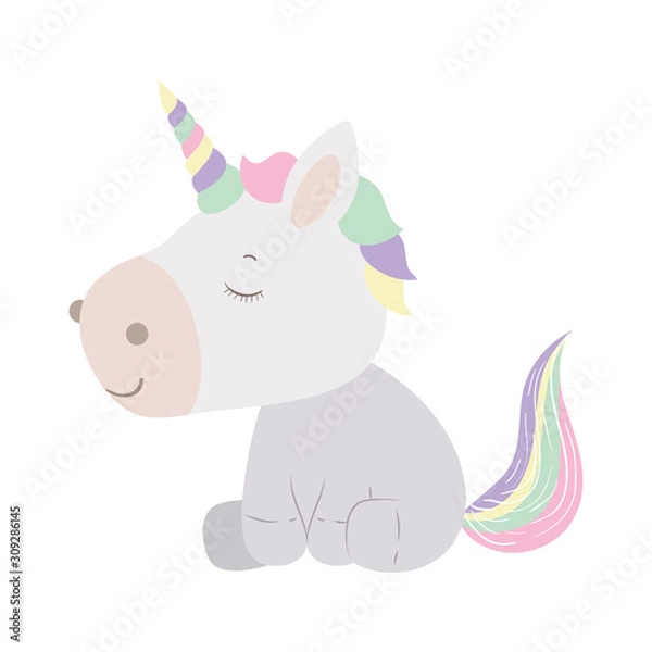 Fototapeta Isolated white unicorn cartoon vector design