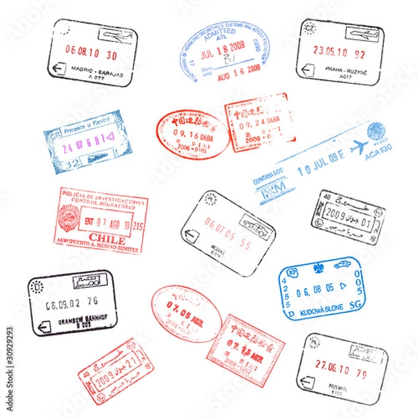 Obraz Zestaw różnych znaczków wizowych paszportowych