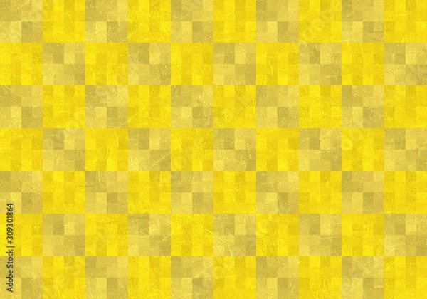 Fototapeta 背景：市松模様 幾何学模様 幾何学 金箔 屏風 金 ゴールド テクスチャー モザイク ブロック