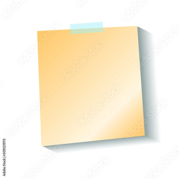 Fototapeta Flat sticker sheet, pinned adhesive tape, ready for your use. Notice board element. Perfect for back to school or business design theme. Vector illustration. Isolated on white background. Front 