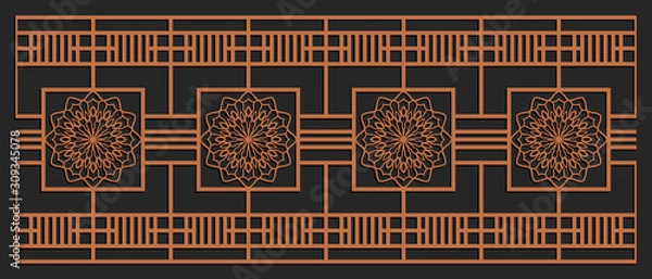 Fototapeta Laser cutting design for fencing, door, wall or window panel. Jigsaw die cut ornament. Lacy cutout silhouette stencil. Fretwork floral pattern. Vector template for carving, metal and woodcut.