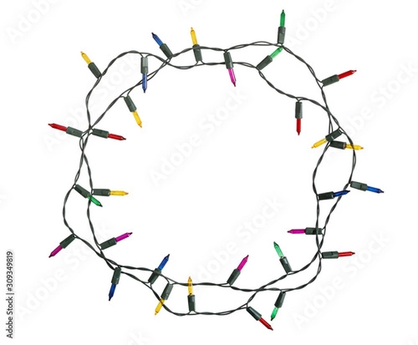 Obraz Christmas lights circle shape (with clipping path) isolated on white background