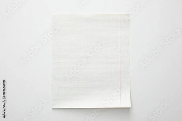 Fototapeta top view of empty paper sheet on white background