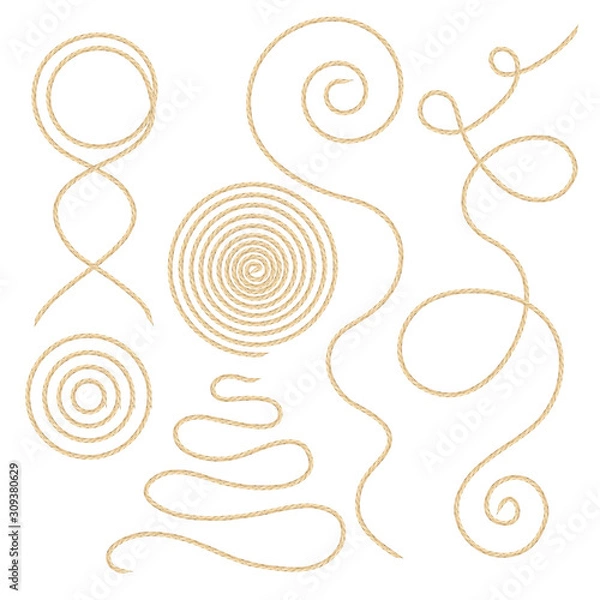 Obraz Linen thread curve variations. Vector illustration of loose linen thread bend and curved. 