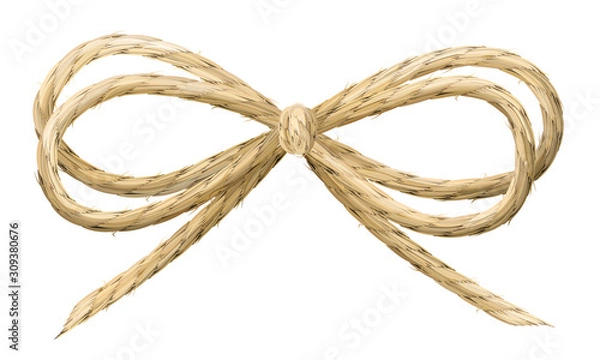 Obraz Linen thread bow vector illustration. Realistic linen material ribbon.
