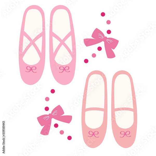 Obraz バレエシューズとリボンのイラスト