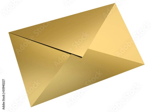 Obraz Złota koperta na białym tle. Render 3D.