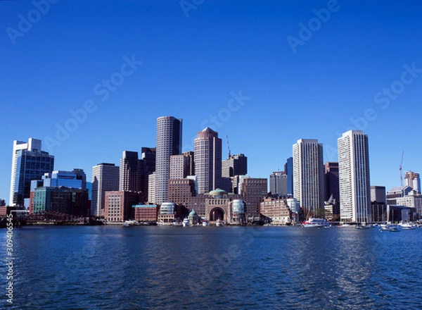 Fototapeta Boston Skyline and Rowes Wharf from the Harbor
