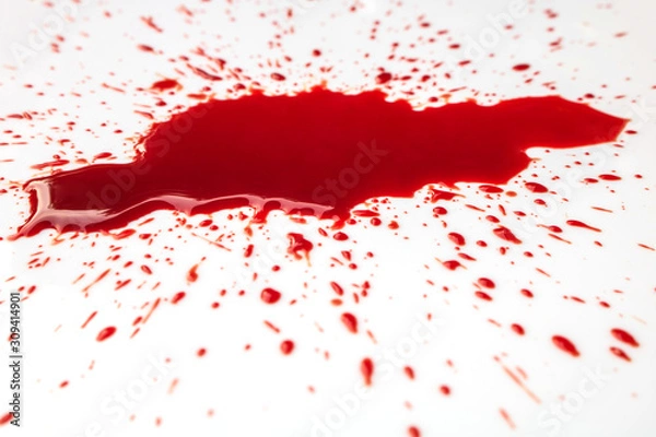 Obraz Blood splashed isolated on white background.