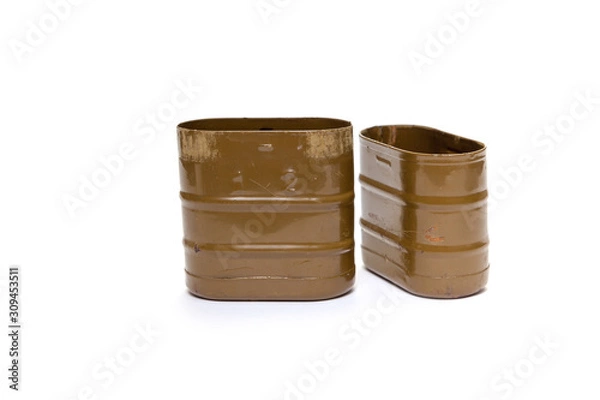 Fototapeta Open green metal container stands on white background