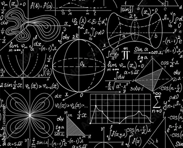 Fototapeta Mathematical scientific vector seamless pattern with equations, formulas and calculations. You can use any color of background