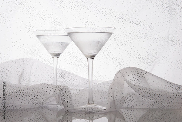 Obraz HIgh End White Cocktail glasses with White background 