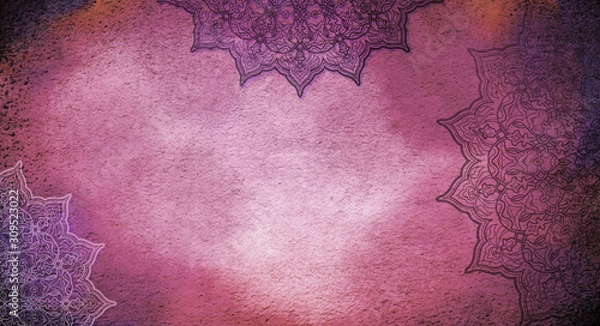 Obraz Muted burgundy and purple textured watercolor background with mandalas