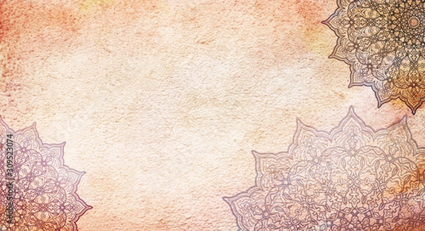 Obraz Light cream earthy textured watercolor background with mandalas