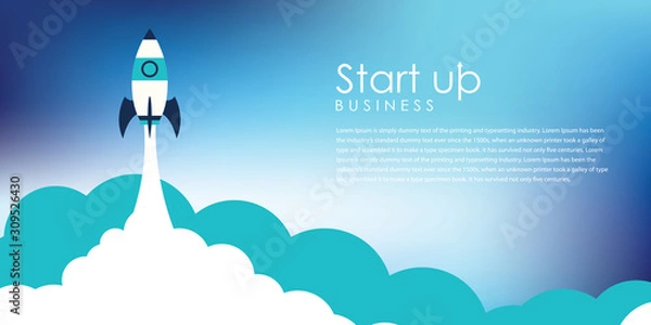 Obraz Startup business design concept with rocket