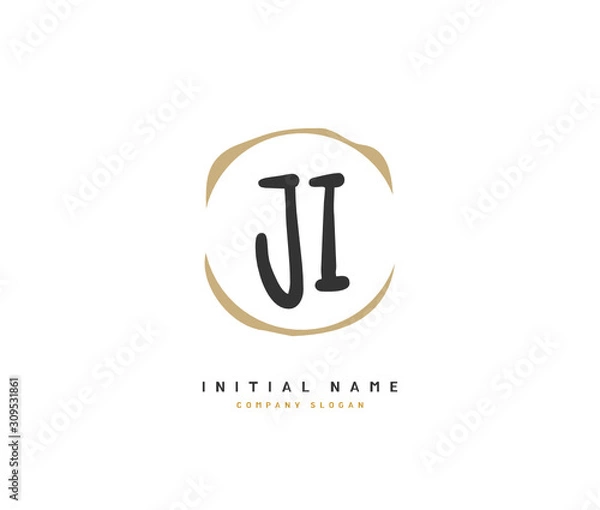 Fototapeta J I JI Beauty vector initial logo, handwriting logo of initial signature, wedding, fashion, jewerly, boutique, floral and botanical with creative template for any company or business.