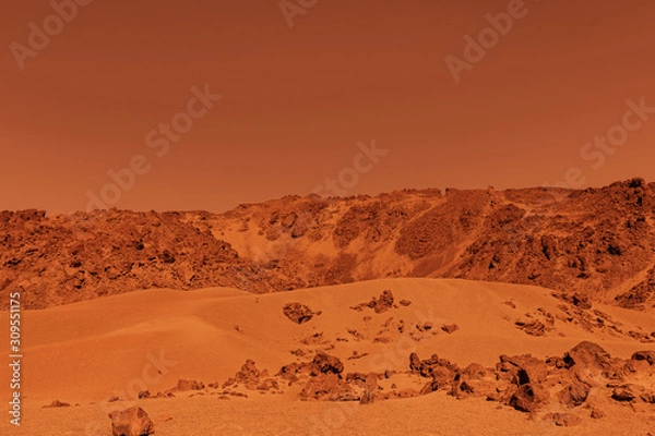 Obraz Deserted mountains of Mars. A very reddish environment