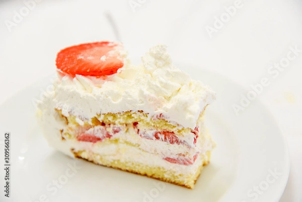 Fototapeta Strawberry Cake Dessert in the Plate