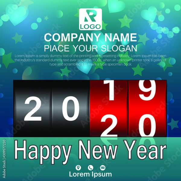 Fototapeta Happy New Year Typography with count down years 2019 to 2020 in an abstract background with spaces to company details or some other if you want